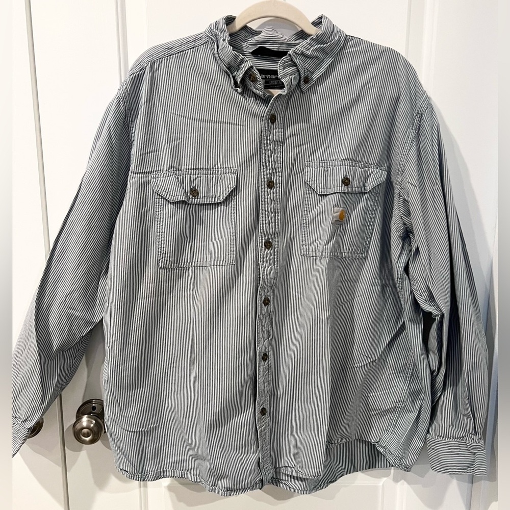 Carhartt Loose Fit Pinstripe Button Down Cotton Shirt Size XL